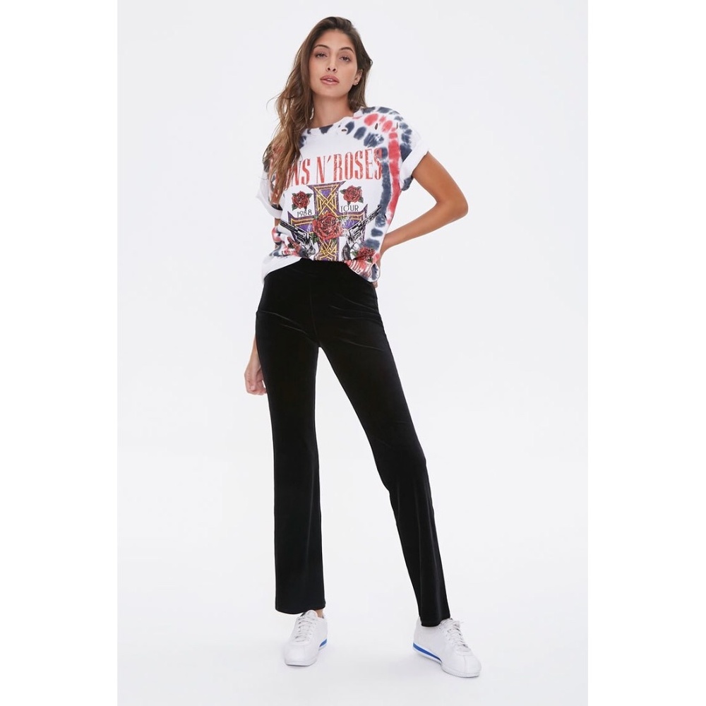 NWOT FOREVER 21 Black Flare Leg Velvet Pants sz L